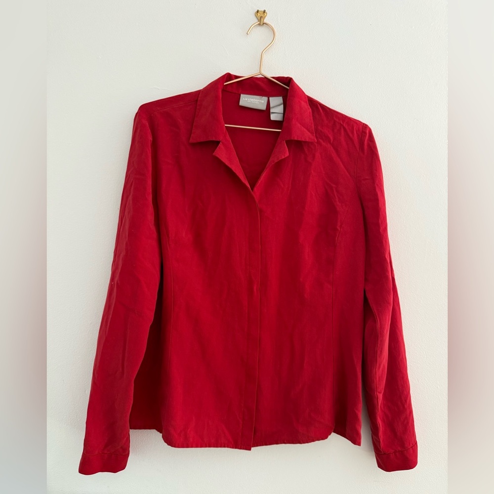 Liz Claiborne Vibrant Red Silk Blouse ✨ Luxury 100% Silk Blouse • Timeless Red 💃